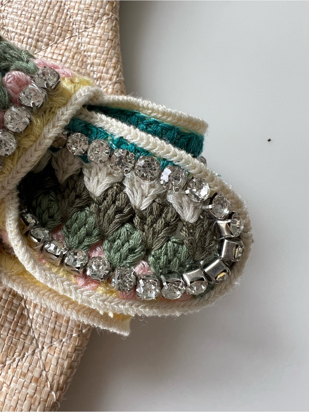 Steve Madden Beaded Crochet Knot Slide Sandals in Turquoise, Green & Pink - Picture 4 of 7
